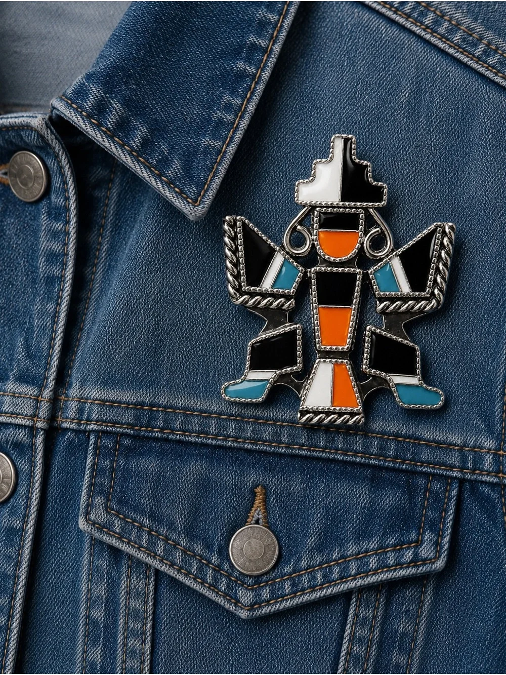 Multicolor Inlay Southwestern Zuni Man Brooch